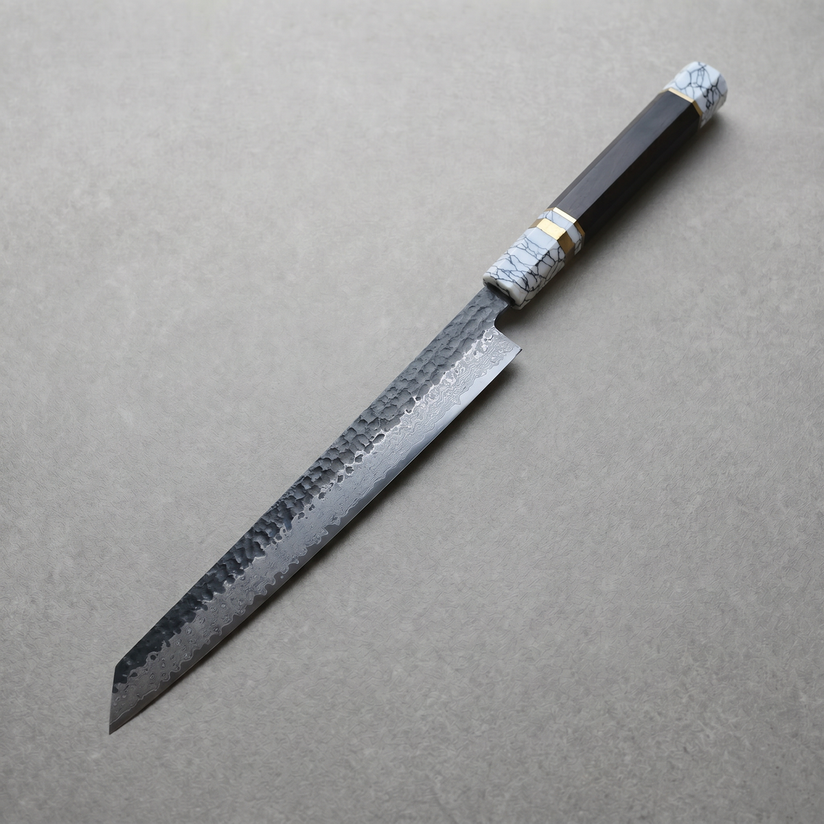 Masahira Damascus Sashimi Knife (Yanagiba) — Turquoise & Ebony Handle