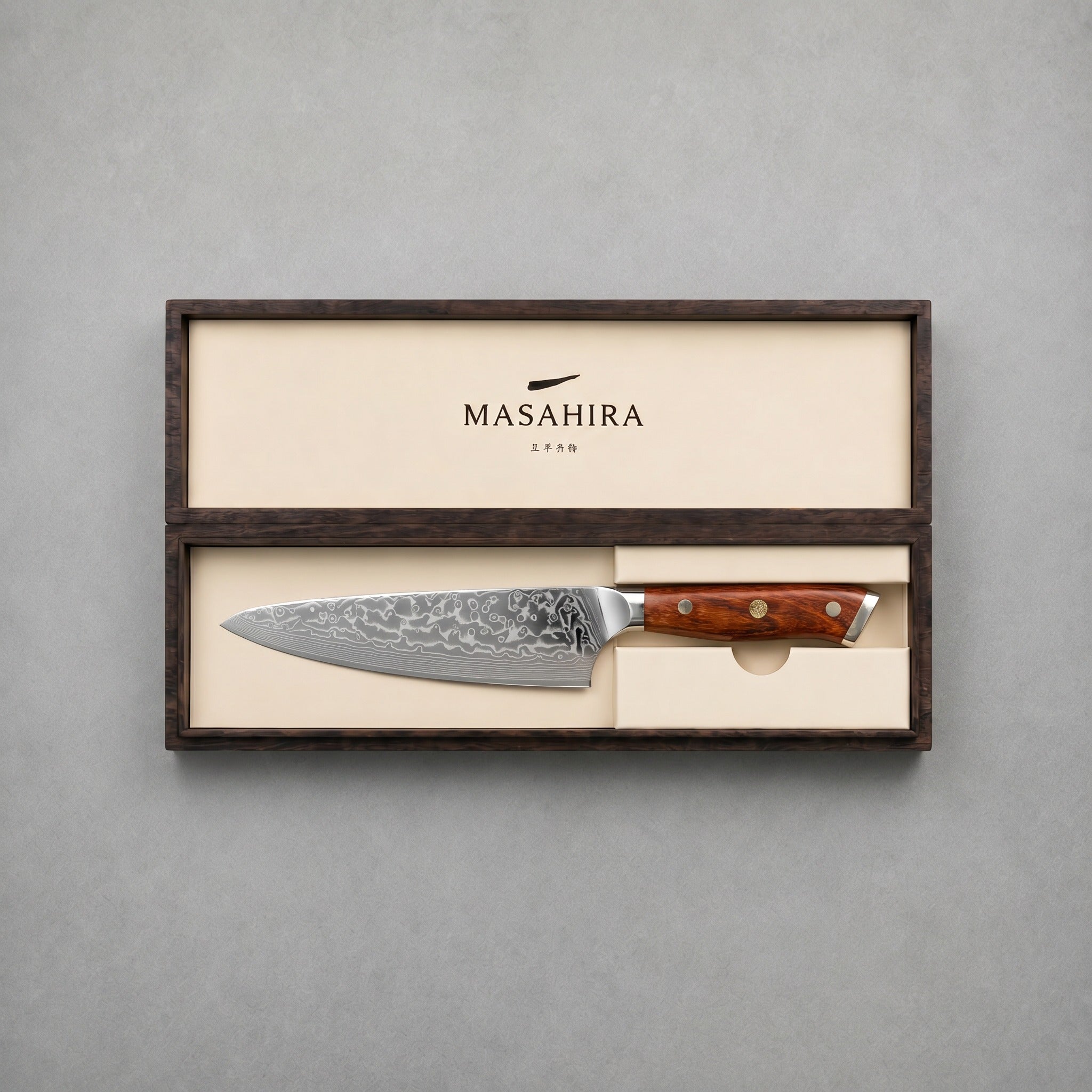 Masahira Damascus Santoku Knife — Rosewood Handle (8 in)