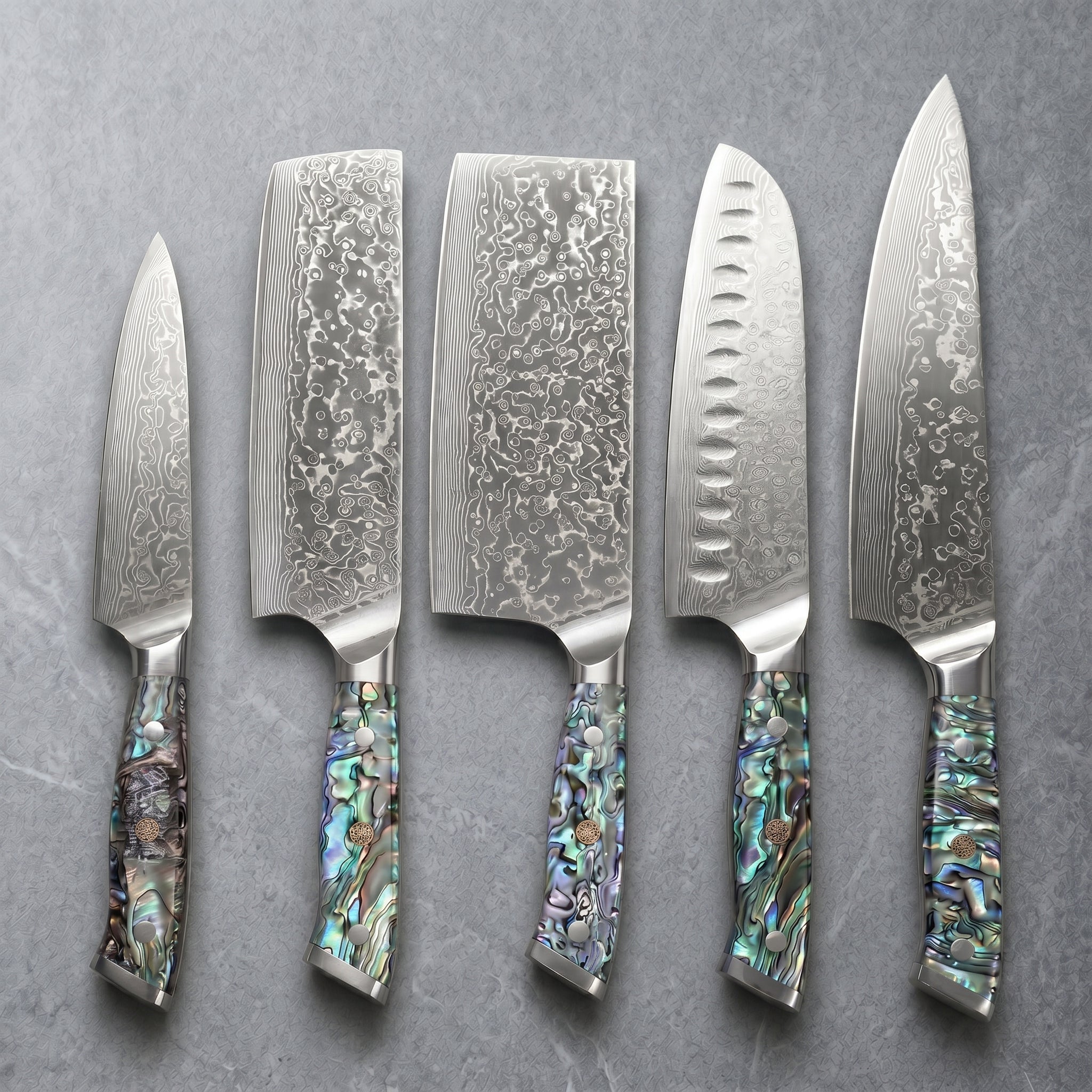Masahira Umi Knife Set — Abalone Damascus